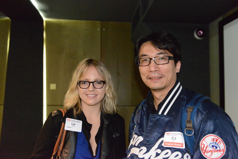 Lia Sfiligoj (Motion Graphics Animator) and CJ Yeh (Director of Motion Graphics) at TEDxFultonStreetLive 2015
