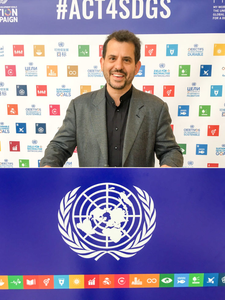 Aaron Sylvan speaking at UN about SDGs, 2017-09-18