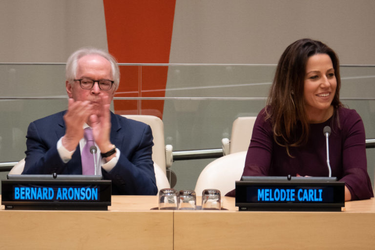 Bernie Aronson, United States Special Envoy for the Colombian Peace Process; Melodie Carli, Filmmaker (photo by Aaron Sylvan) taken 2018-12-04 image#001