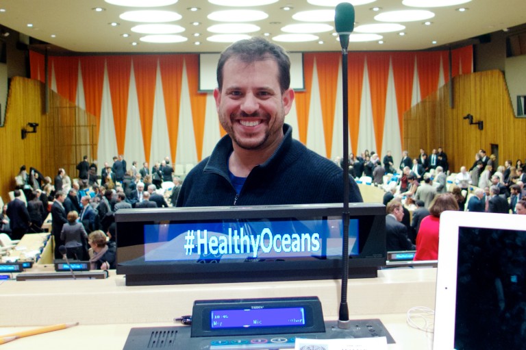 Aaron Sylvan in the UN EcoSoc chamber, at the #HealthyOceans event organized by @AmirDossal