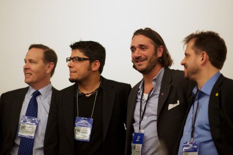 left to right: Dr. John Forrer, Ashok Regmi, Sergio A. Fernández de Córdova, Aaron Sylvan (at the United Nations)