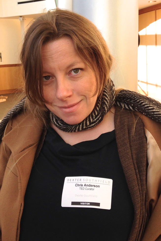 Somehow, TEDxBeaconStreet gave Janet an ID badge for "Chris Anderson, Curator of TED Conferences"