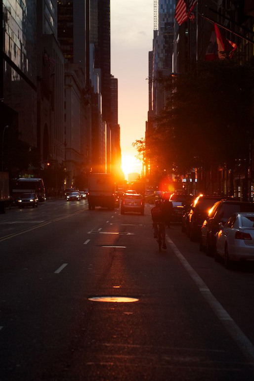 sunset on the day of the Lemonade Heroes "Manhattanhenge" party