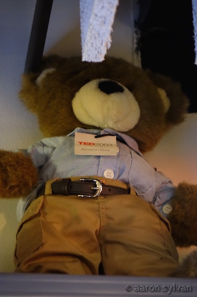 one of the "TED Bears" (a giveaway for all attendees).  This one is from 2003, and is called "amazon bear" because it's dressed like Amazon.com Founder and CEO Jeff Bezos