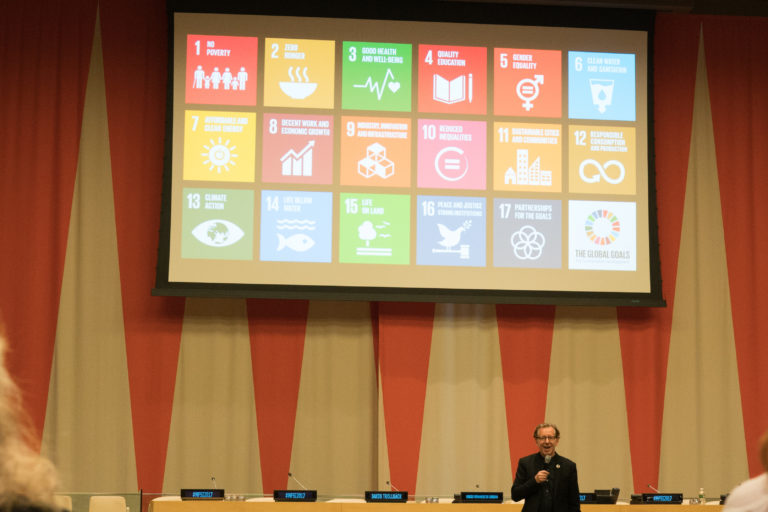 Jakob Trollbäck discussing how iconography for The Global Goals can help to further the discussion about them.