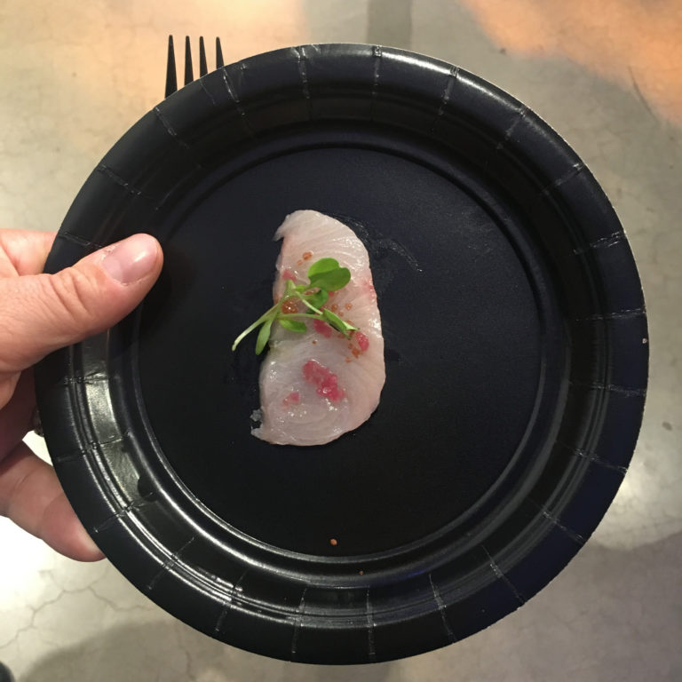 I love sushi, but this is possible the most revolting trade show snack I've ever been handed... at Luxury Technology Show (iPhone pic by Aaron Sylvan) taken 2017-10-04