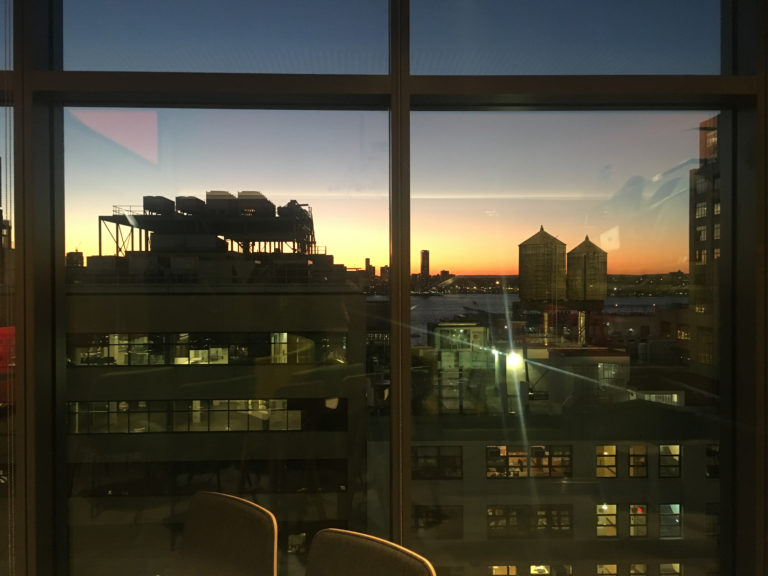 Sunset view from the windows of TED HQ in NYC (iPhone pic by Aaron Sylvan) taken 2017-10-17