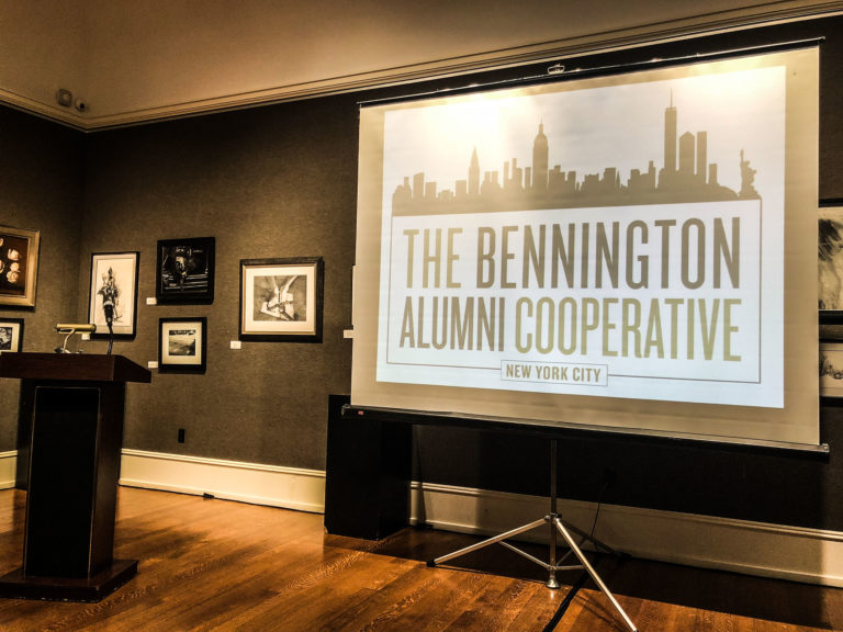 Aaron Sylvan addressing the Bennington Alumni Cooperative at Salmagundi Club