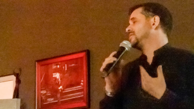 Aaron Sylvan speaking at Salmagundi Club in NYC, for the Bennington Alumni Cooperative