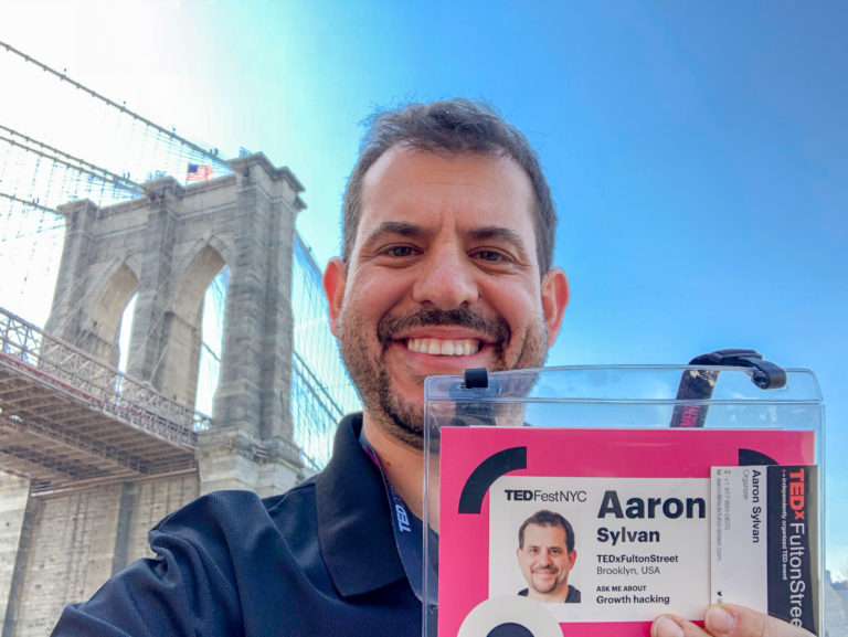 Aaron Sylvan at Brooklyn Bridge for TEDFest 2018