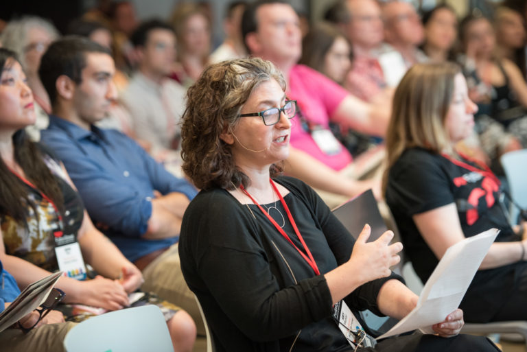 Amy Meckler interpreting ASL at TEDxFultonStreet 2018 (photo by Aaron Sylvan) taken 2018-06-02 image#001
