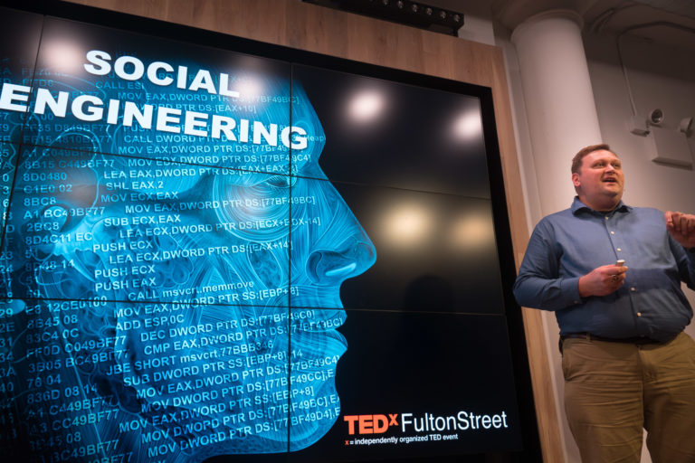 Chris Hadnagy at TEDxFultonStreet 2018 (photo by Janet Esquirol Sylvan) taken at 16-45-27 on 2018-06-02
