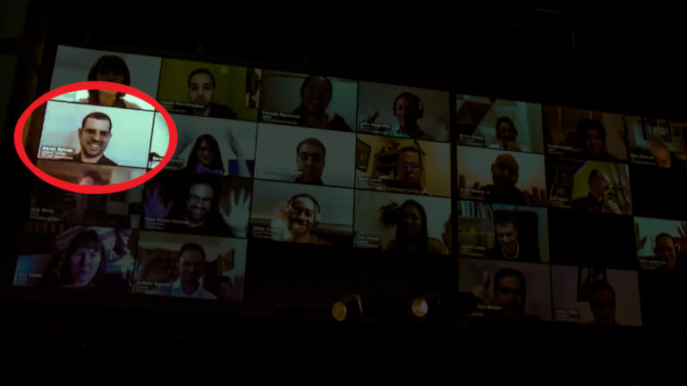 Aaron Sylvan on the video wall, in TEDx Community Hangout